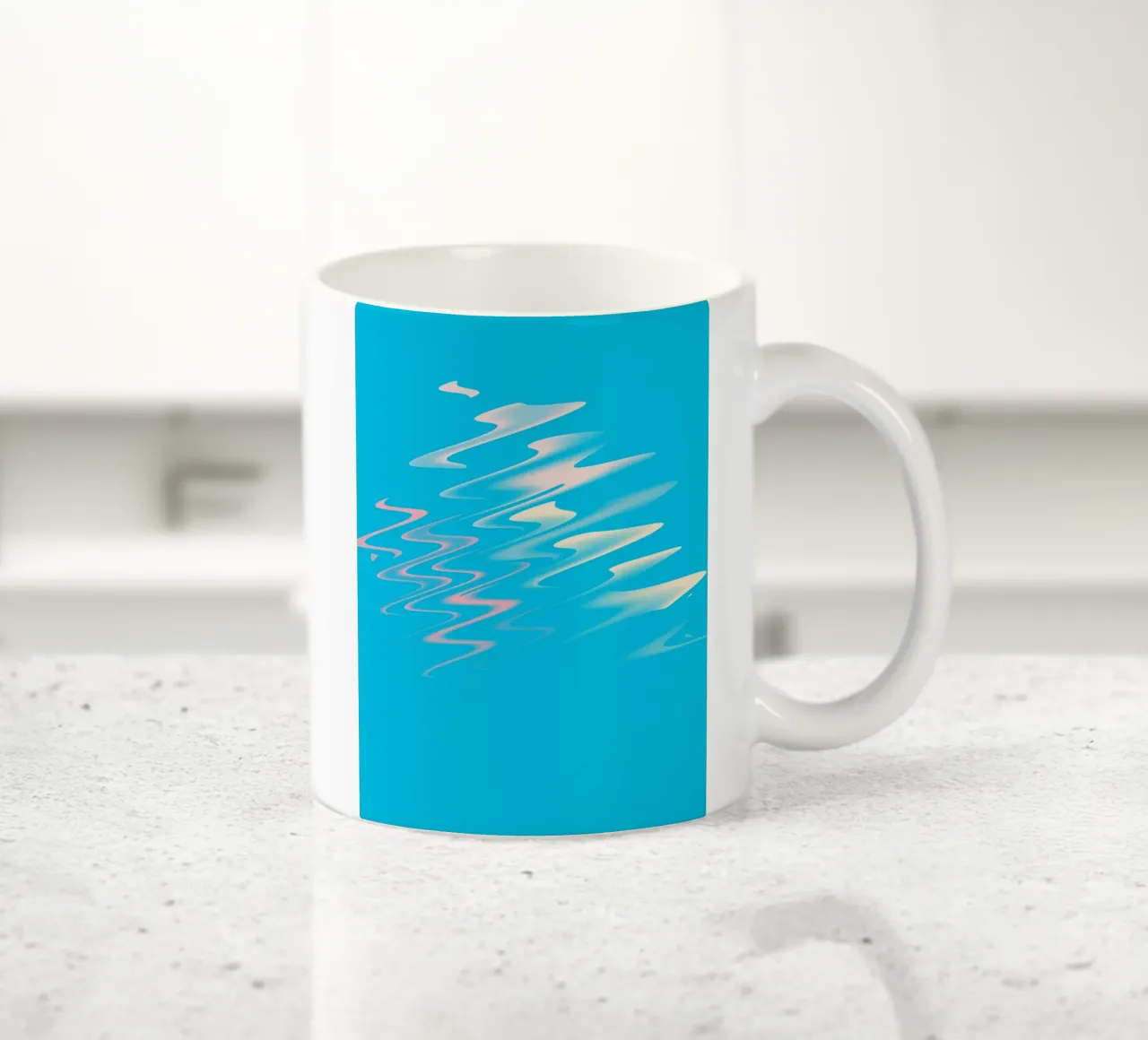 Abstract dynamisch zigzagpatroon in blauw, wit, roze keramische mok van Something for you