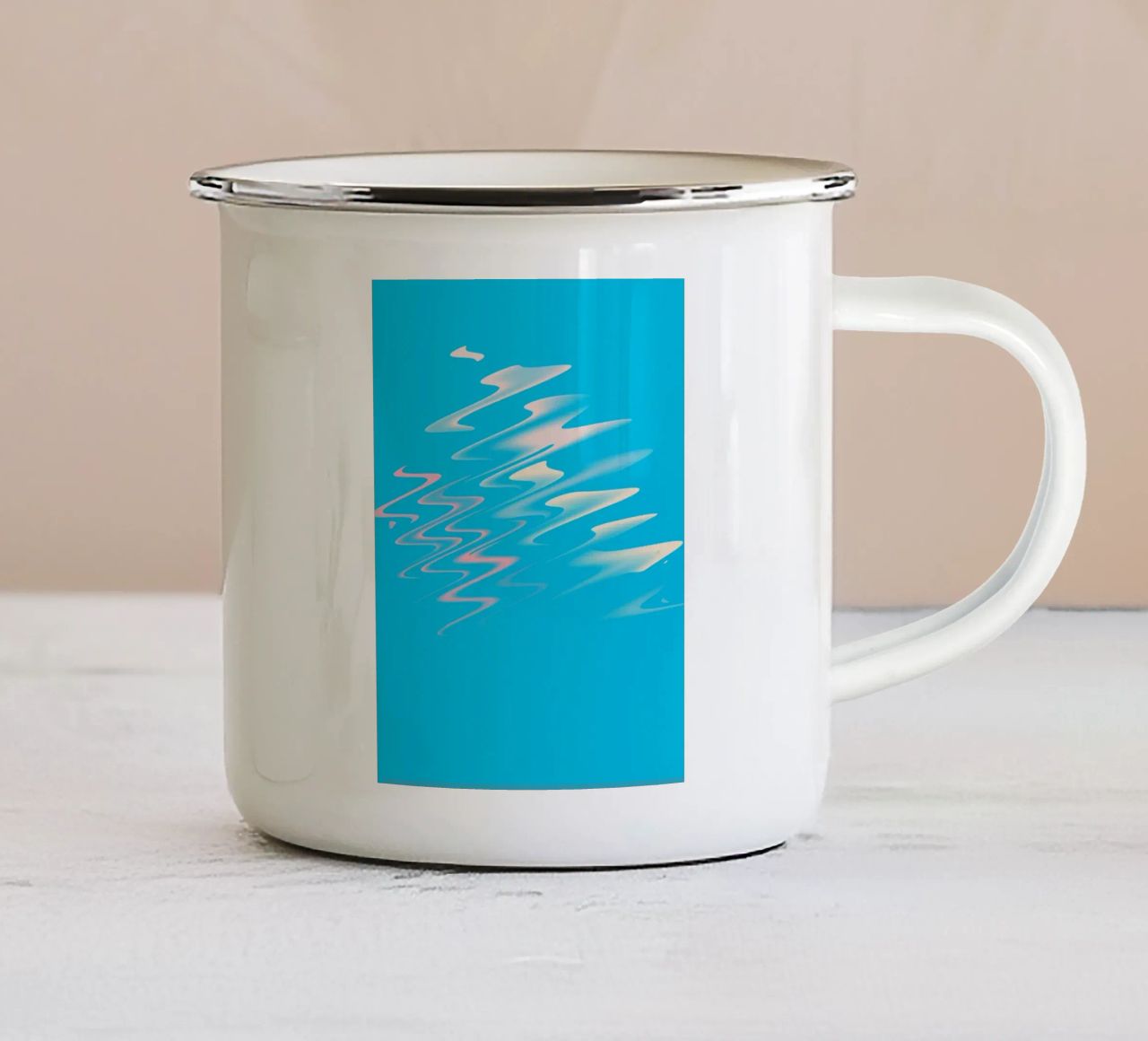 Abstract dynamisch zigzagpatroon in blauw, wit, roze emaille mok van Something for you