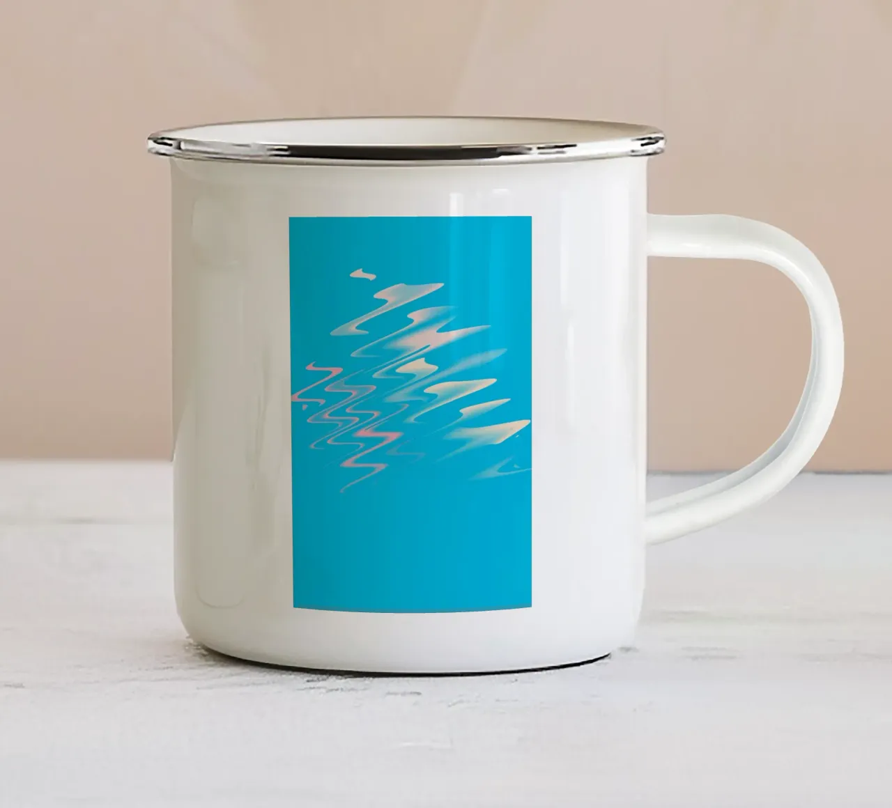 Motif zigzag dynamique abstrait en bleu, blanc, rose mug en émail de Something for you
