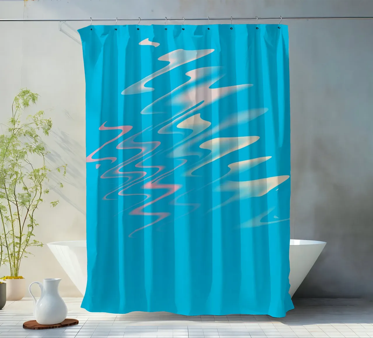 Abstraktes dynamisches Zick Zack Muster in Blau, Weiß, Pink Duschvorhang von Something for you