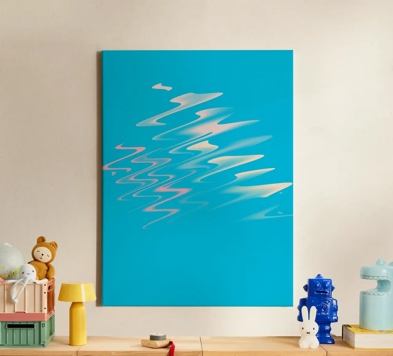 Abstract dynamic zig zag pattern in blue, white, pink canvas by Something for you