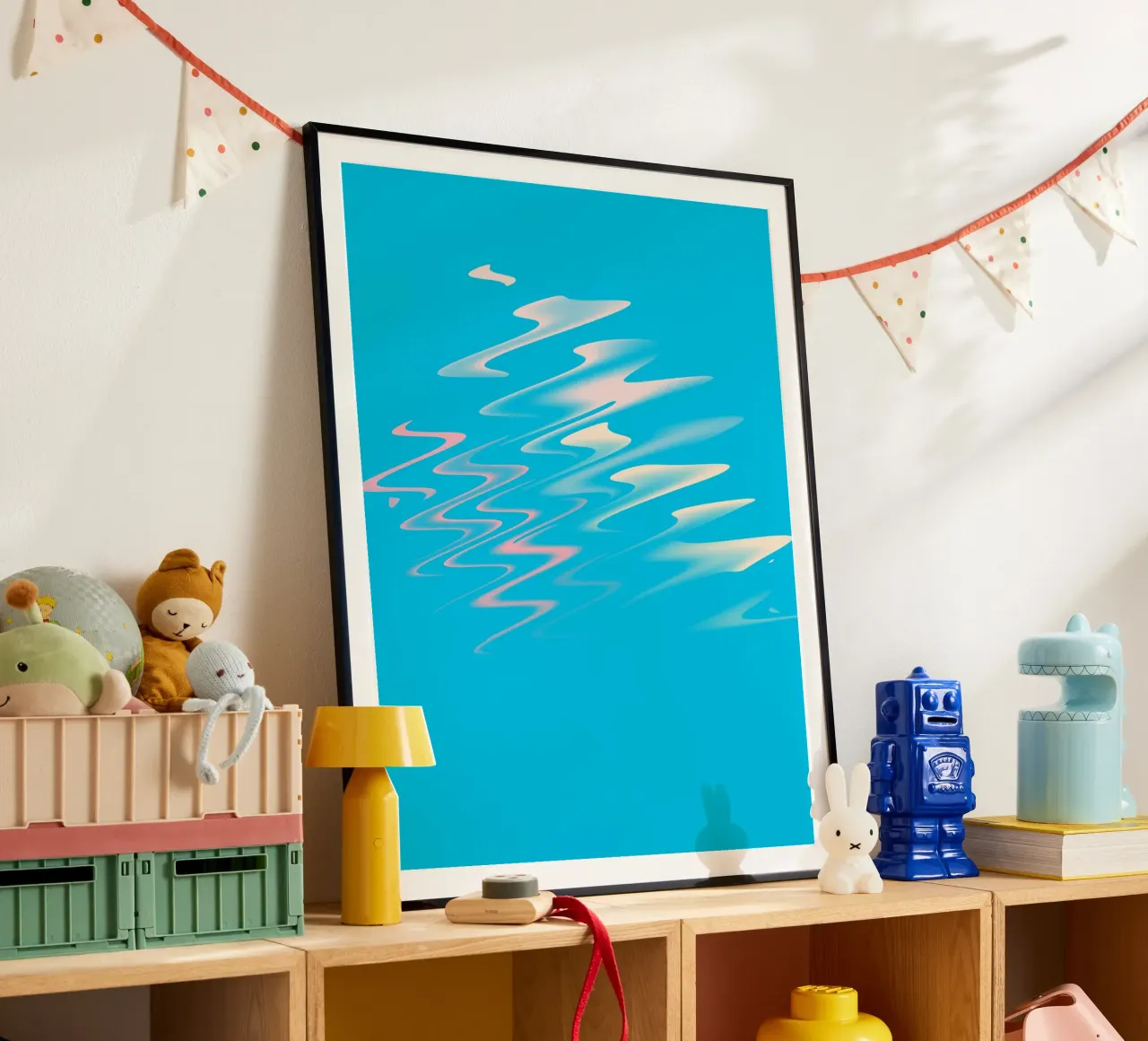 Abstract dynamic zig zag pattern in blue, white, pink hahnemühle by Something for you