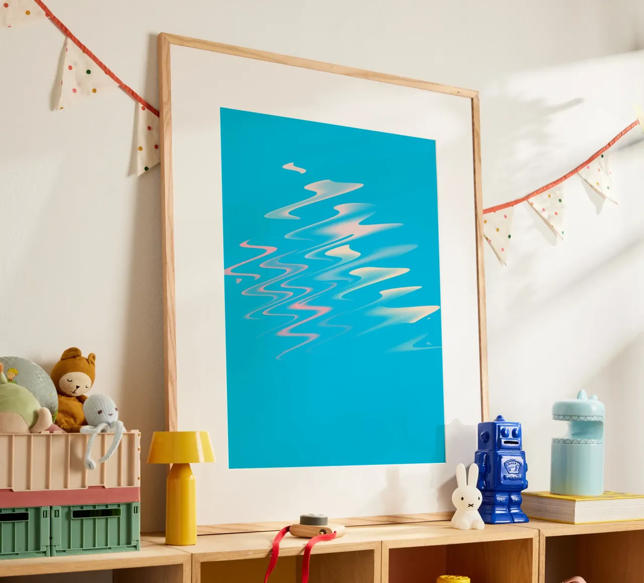 Abstract dynamic zig zag pattern in blue, white, pink hahnemühle by Something for you