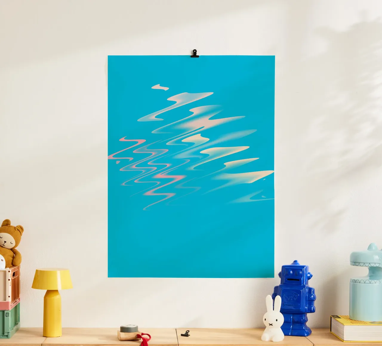 Motif zigzag dynamique abstrait en bleu, blanc, rose poster de Something for you