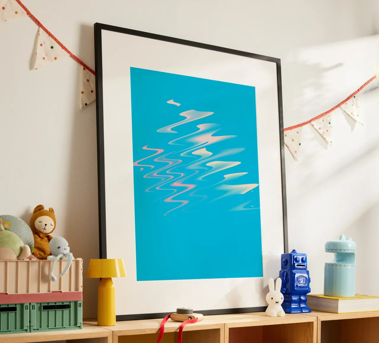 Abstract dynamic zig zag pattern in blue, white, pink hahnemühle by Something for you