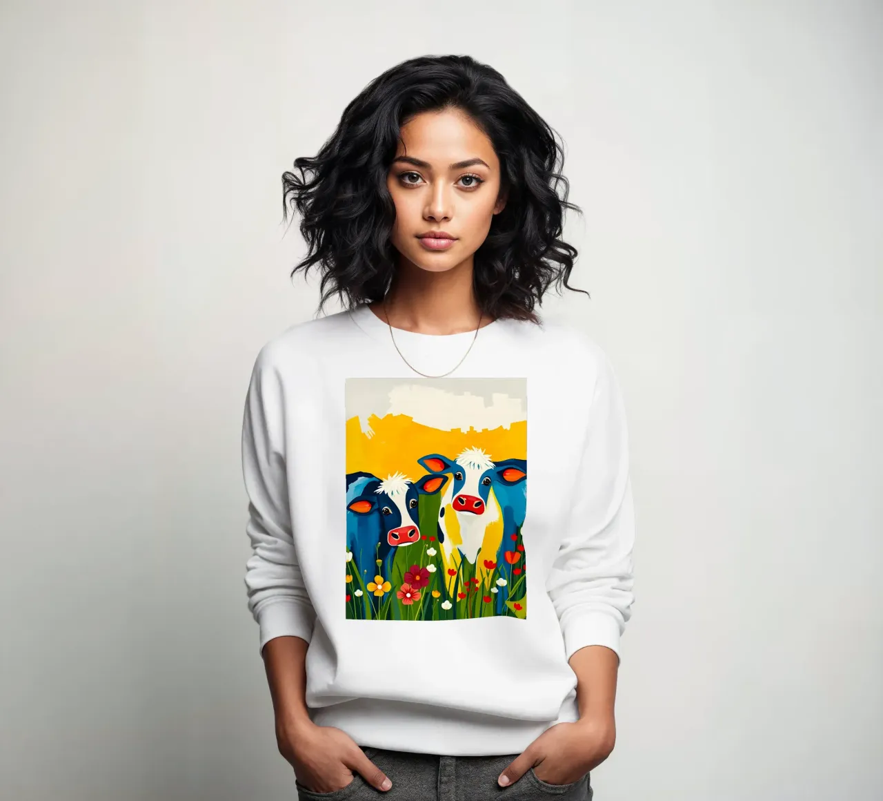 MUCCHE IN UN PRATO DI FIORI SELVATICI felpa da ARTOMATIC