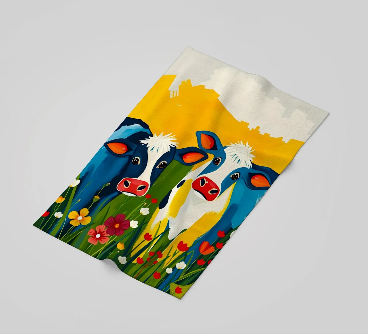 MUCCHE IN UN PRATO DI FIORI SELVATICI telo mare da ARTOMATIC