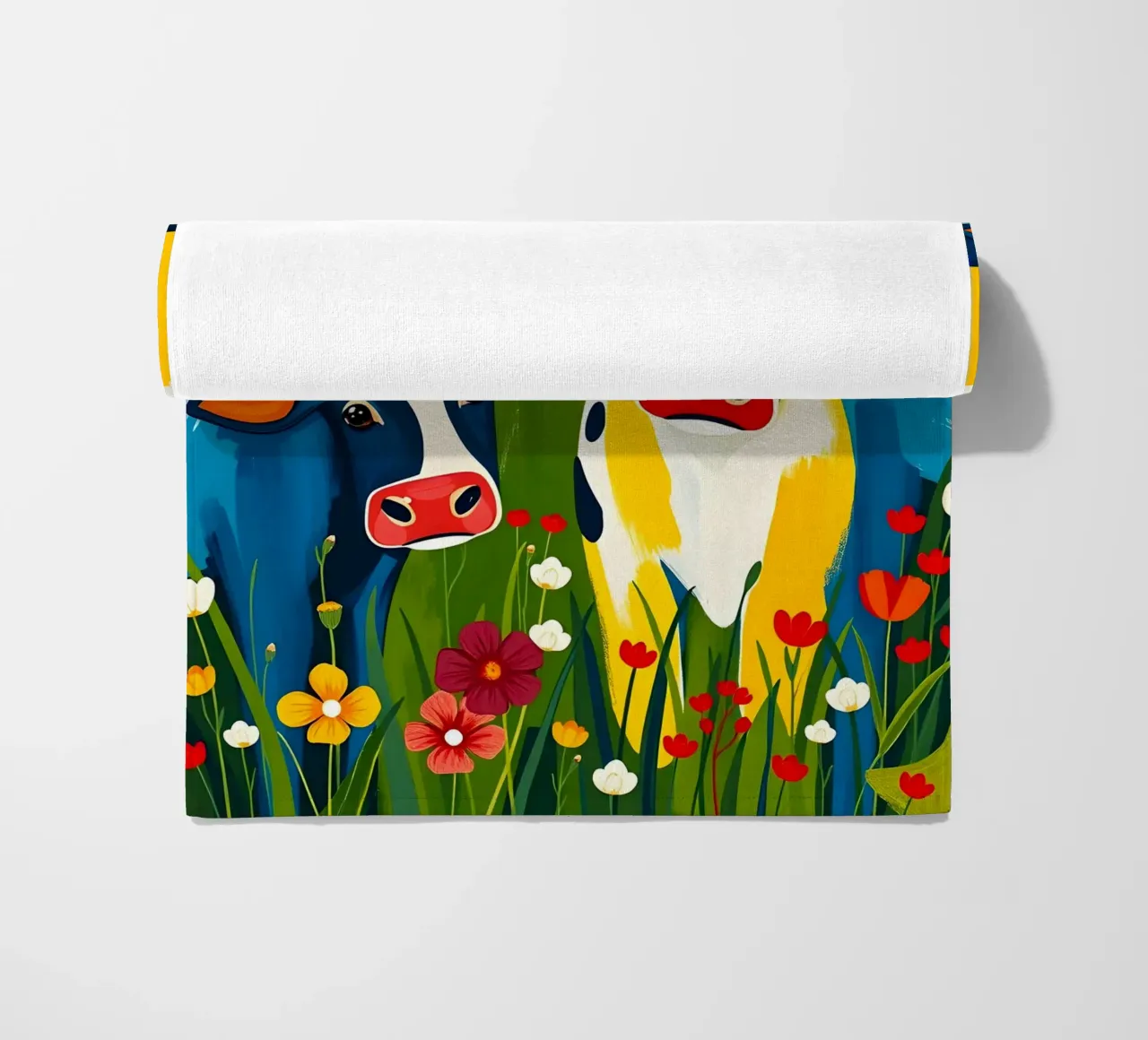 MUCCHE IN UN PRATO DI FIORI SELVATICI telo mare da ARTOMATIC