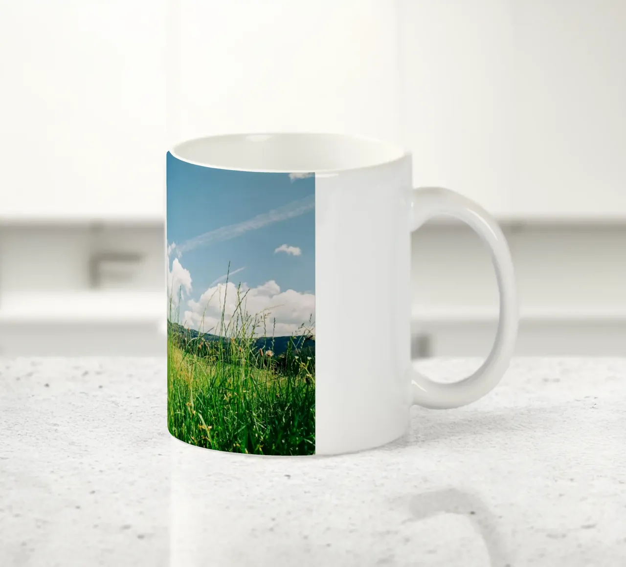 Lush green grass in summer landscape - Nature Photography ceramic mug by Bold and Retro