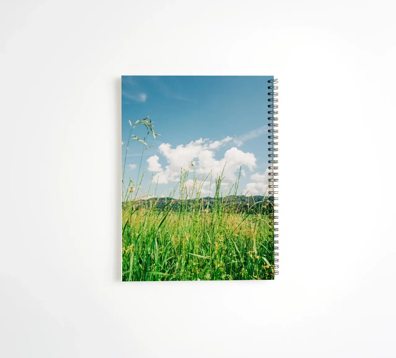 Lush green grass in summer landscape - Nature Photography spiral notebook by Bold and Retro