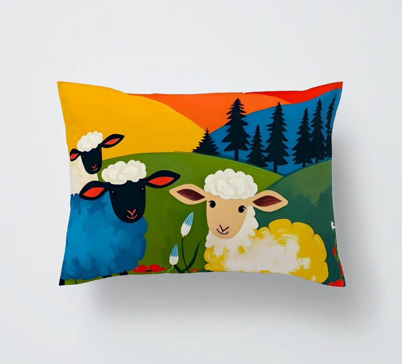 SHEEP IN FIELD WITH MOUNTAINS decorative cushion by ARTOMATIC