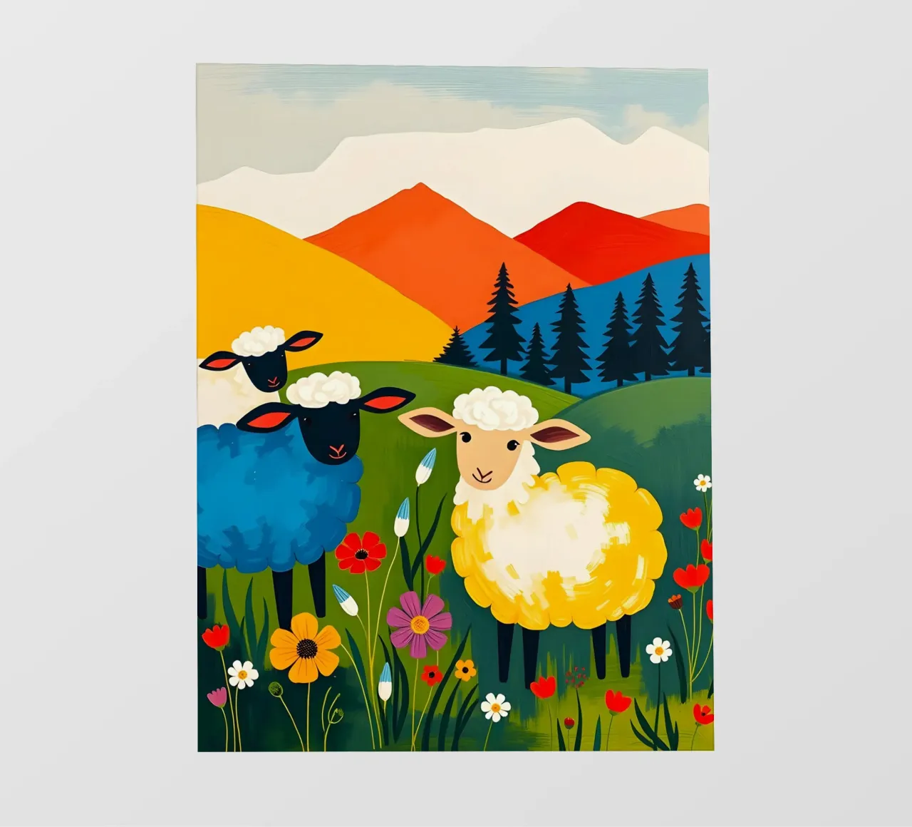 PECORE IN UN CAMPO CON MONTAGNE telo in pvc da ARTOMATIC