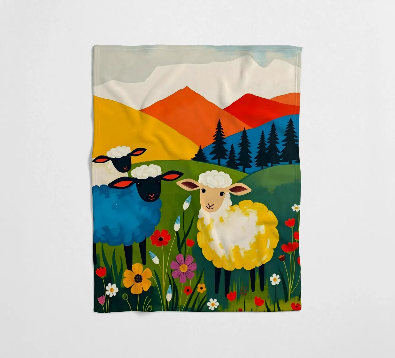 PECORE IN UN CAMPO CON MONTAGNE coperta in pile da ARTOMATIC