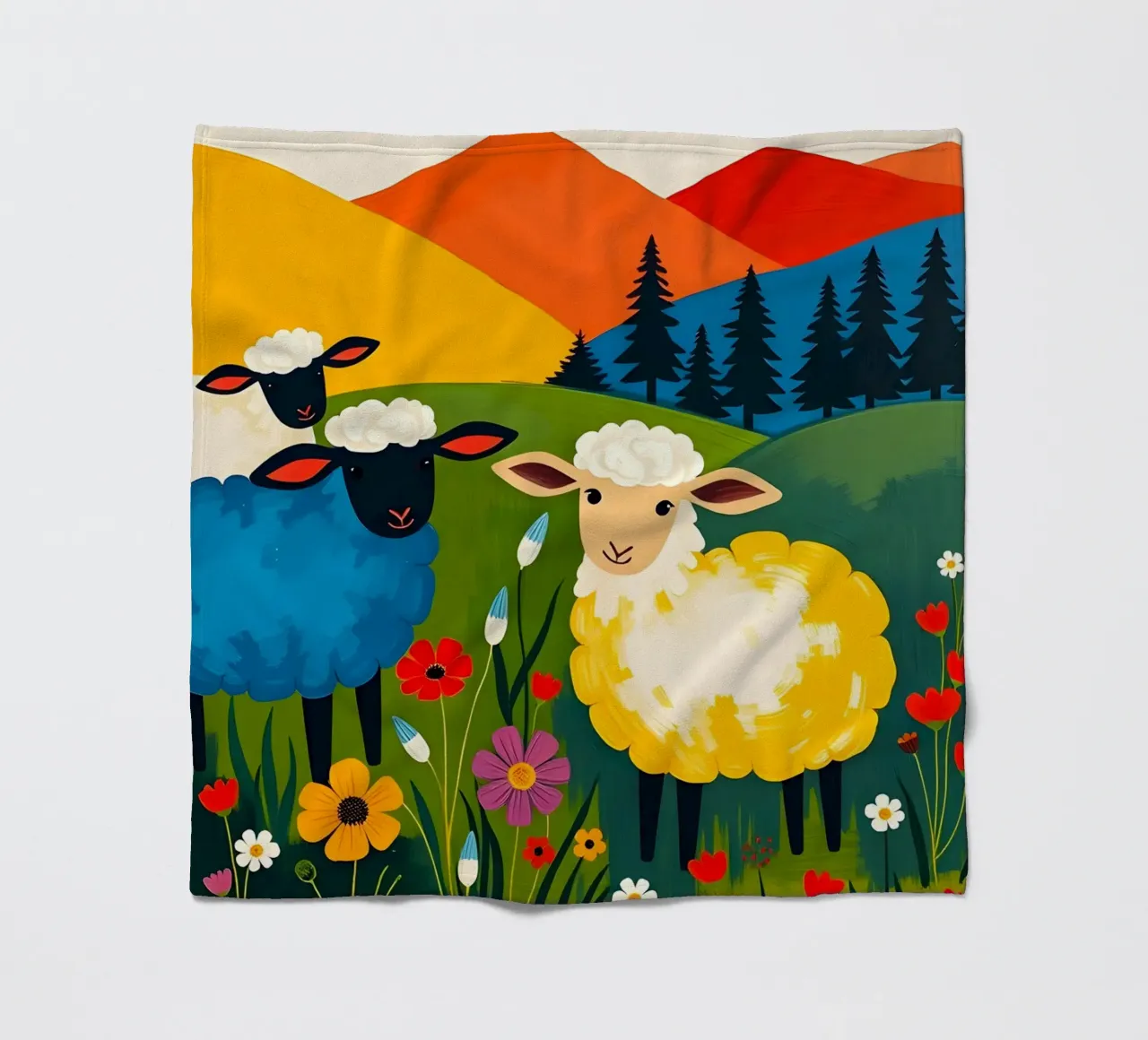 PECORE IN UN CAMPO CON MONTAGNE coperta in pile da ARTOMATIC
