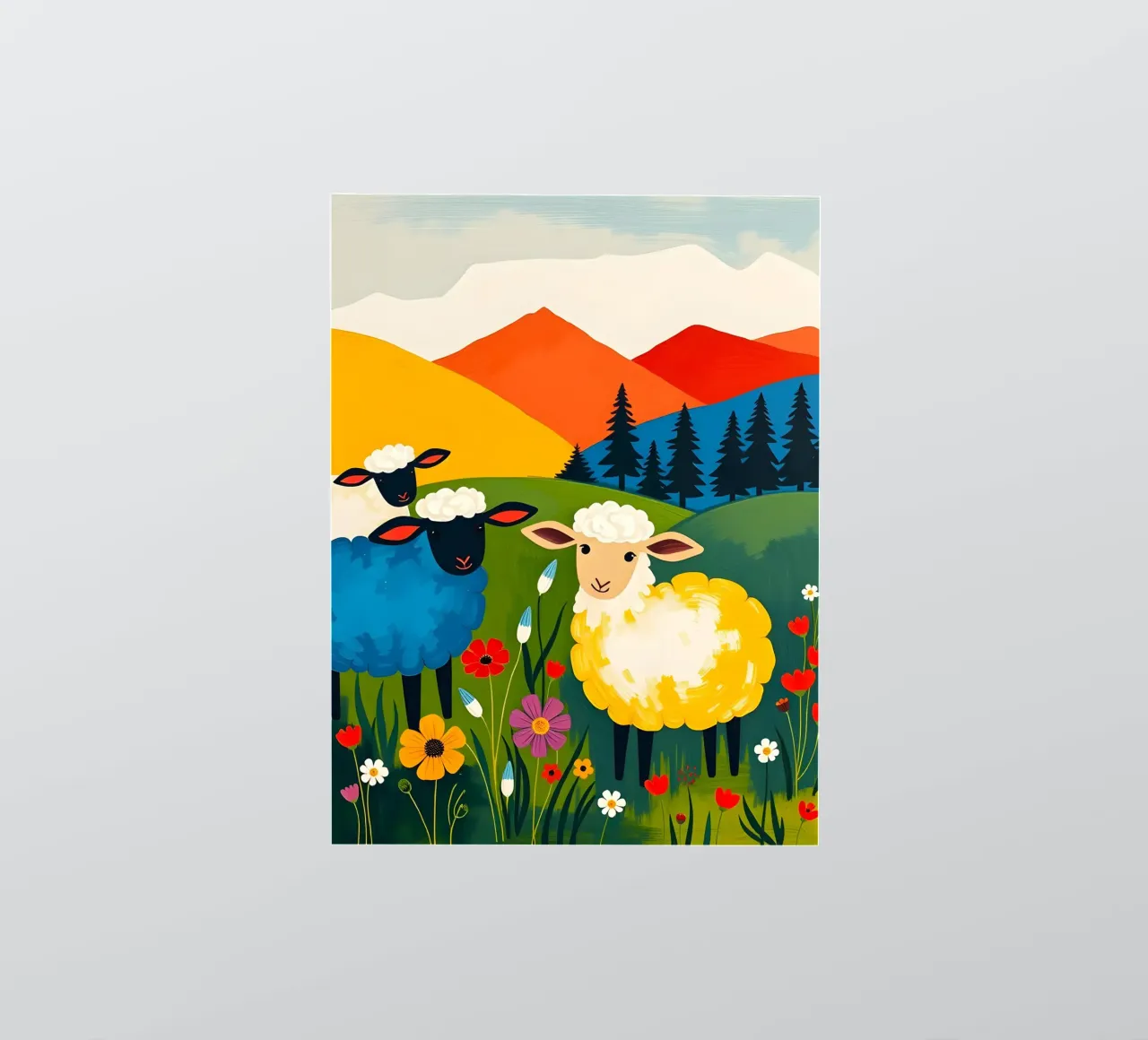 SHEEP IN FIELD WITH MOUNTAINS sticker by ARTOMATIC
