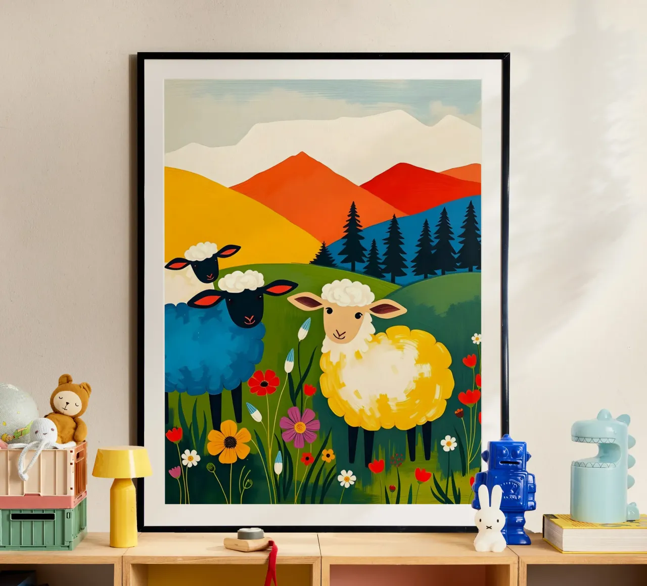 PECORE IN UN CAMPO CON MONTAGNE carta hahnemühle da ARTOMATIC