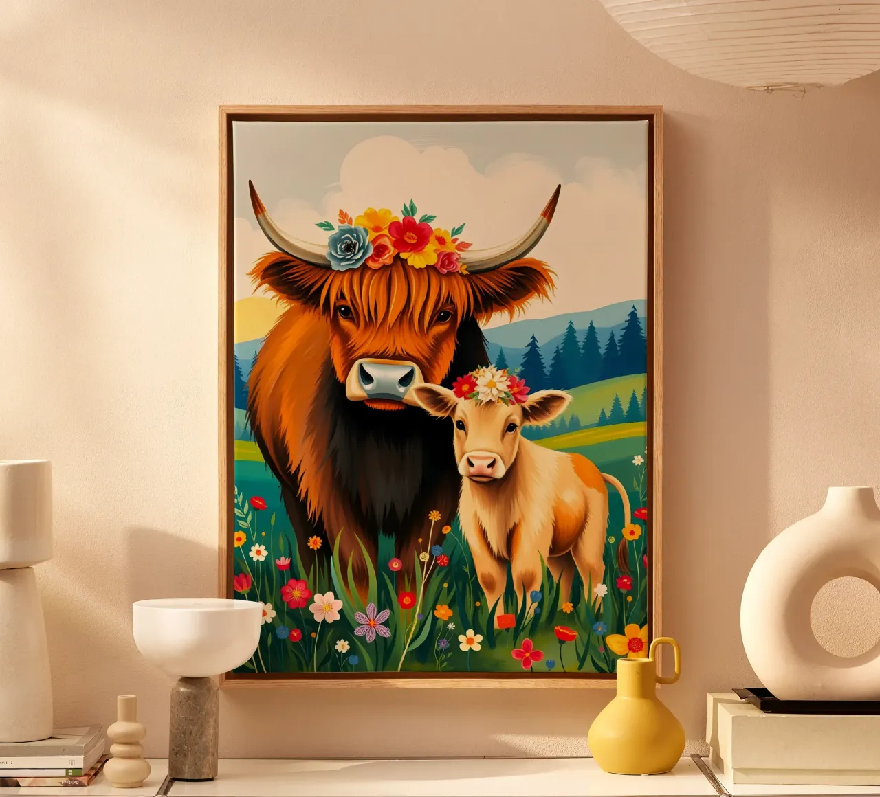 HIGHLAND COW AND CALF canvas by ARTOMATIC