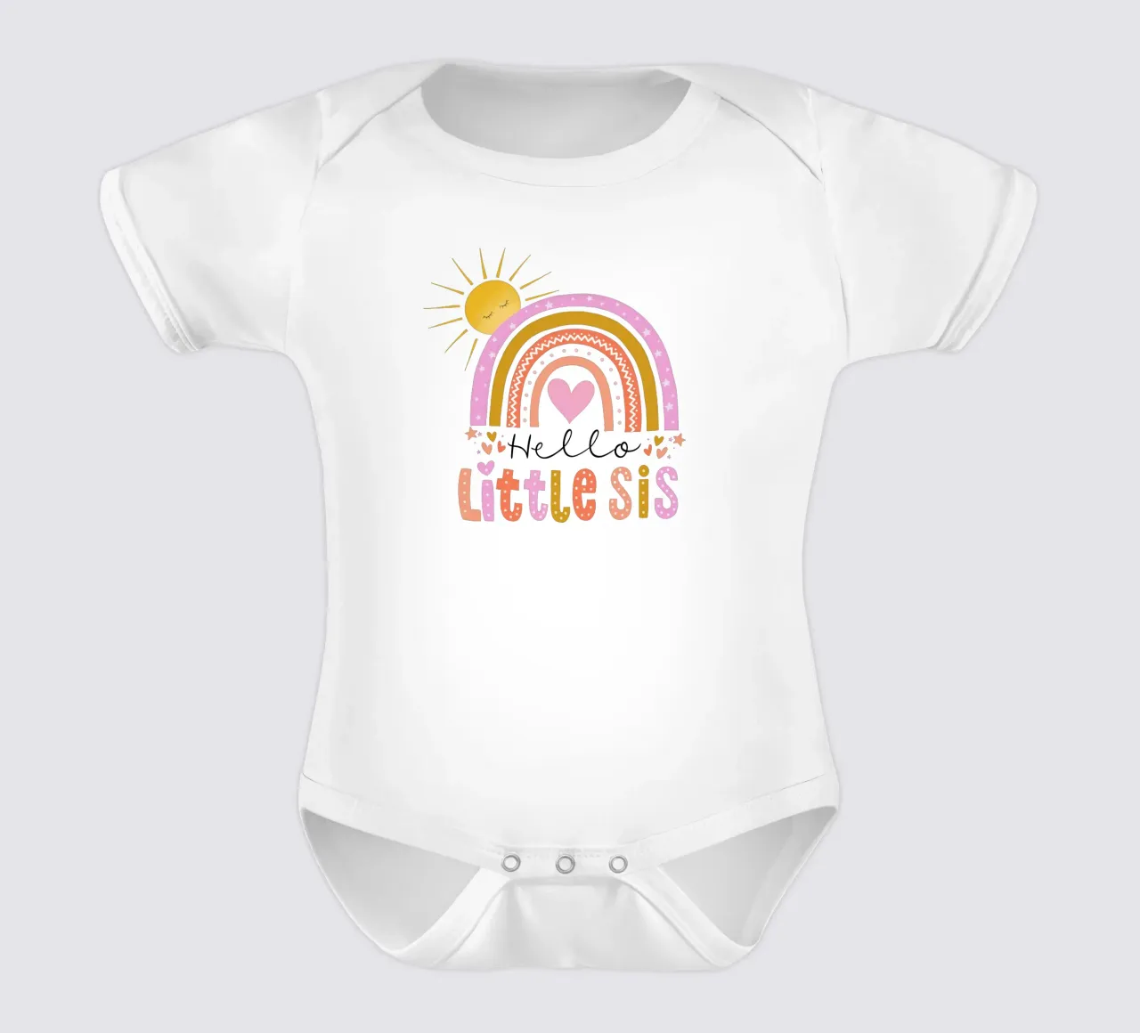 Hola hermanita. Arco iris, sol y corazón body de bebé de CalliLetters
