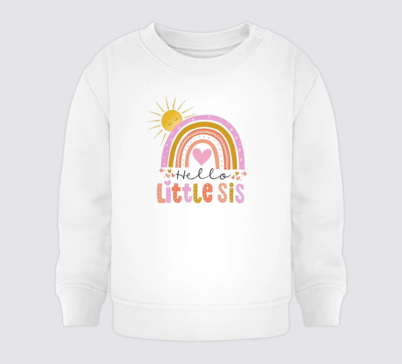 Ciao sorellina. Arcobaleno, sole e cuore felpa neonato da CalliLetters