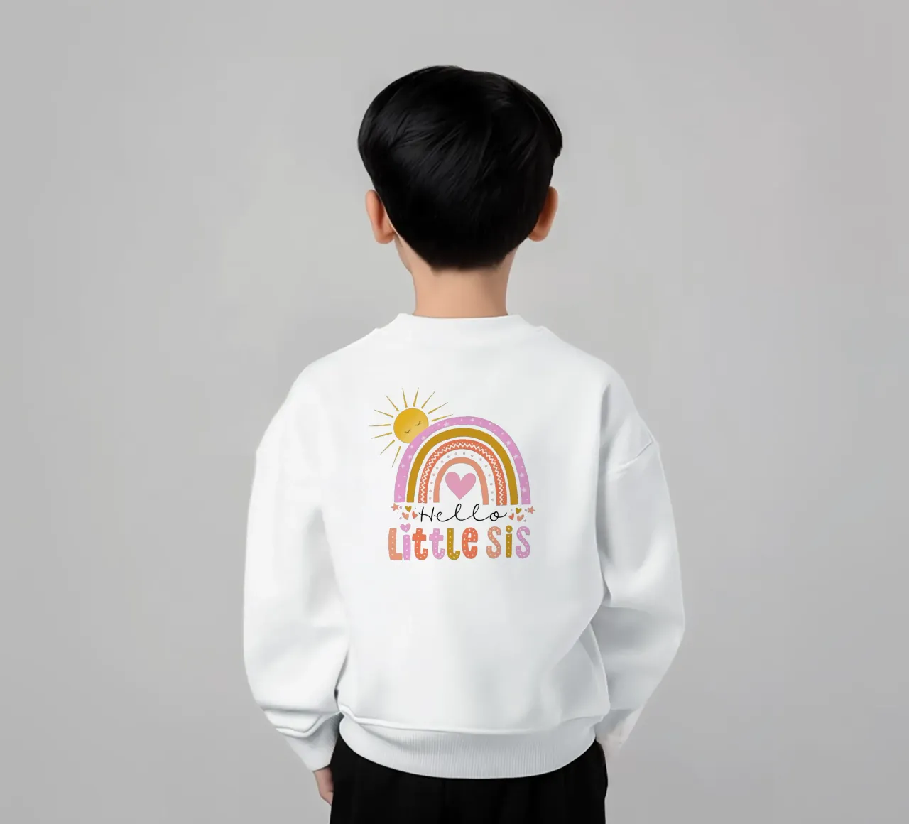 Hello little sister. Rainbow, sun and heart kids sweatshirt by CalliLetters
