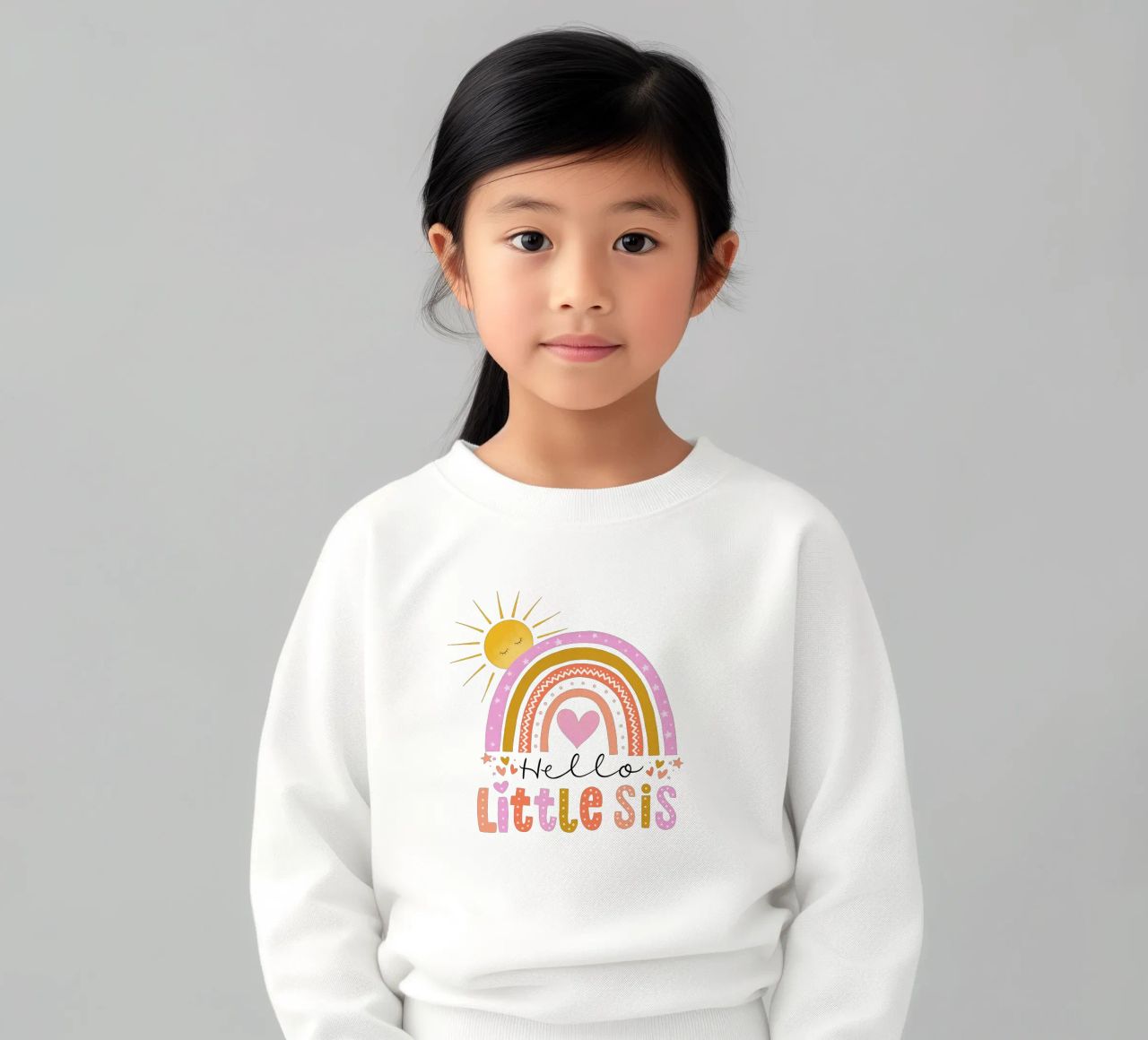 Ciao sorellina. Arcobaleno, sole e cuore felpa bambino da CalliLetters