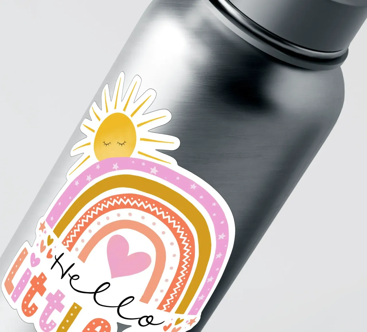 Hola hermanita. Arco iris, sol y corazón pegatina de CalliLetters