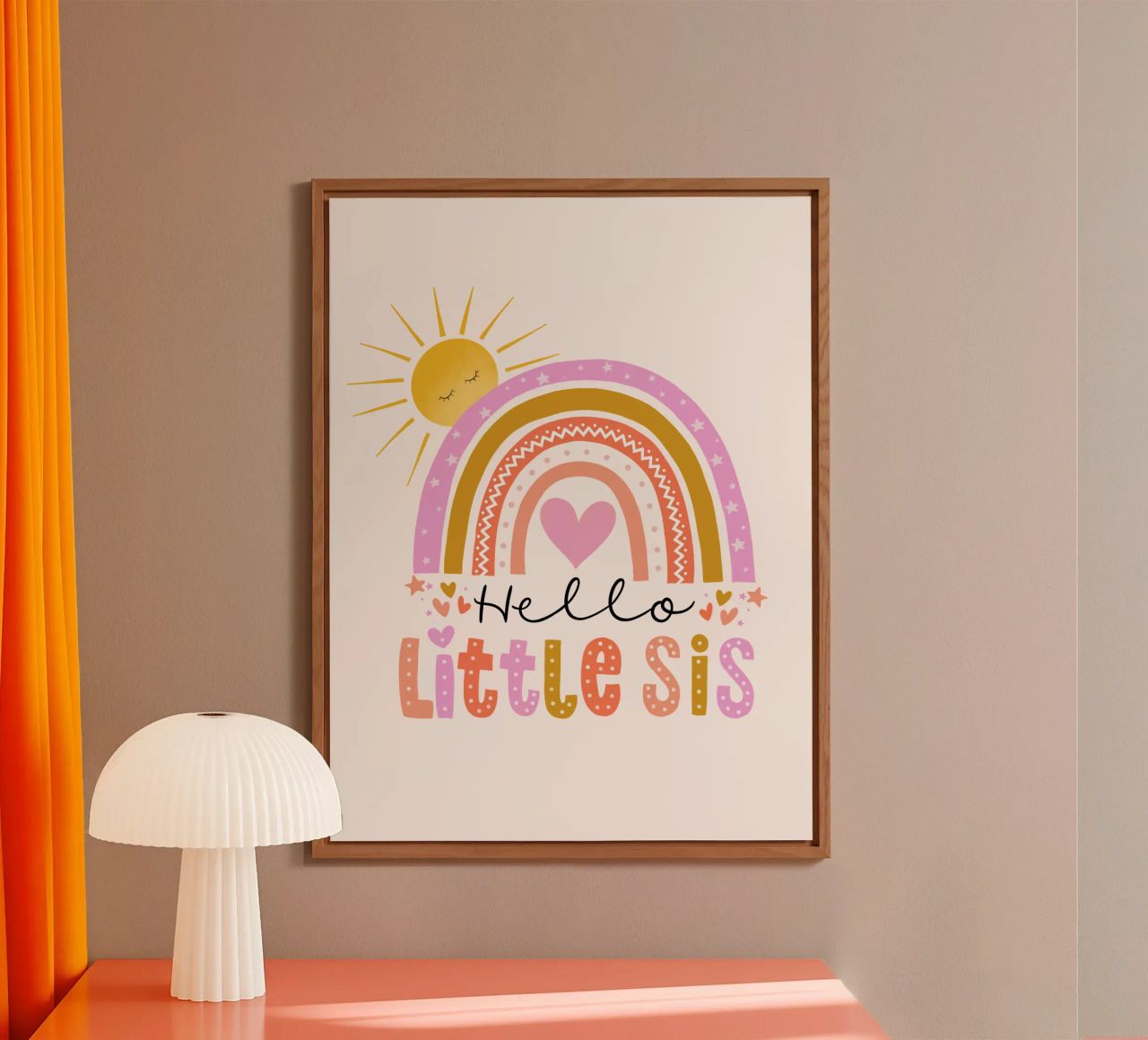 Ciao sorellina. Arcobaleno, sole e cuore alluminio dibond da CalliLetters