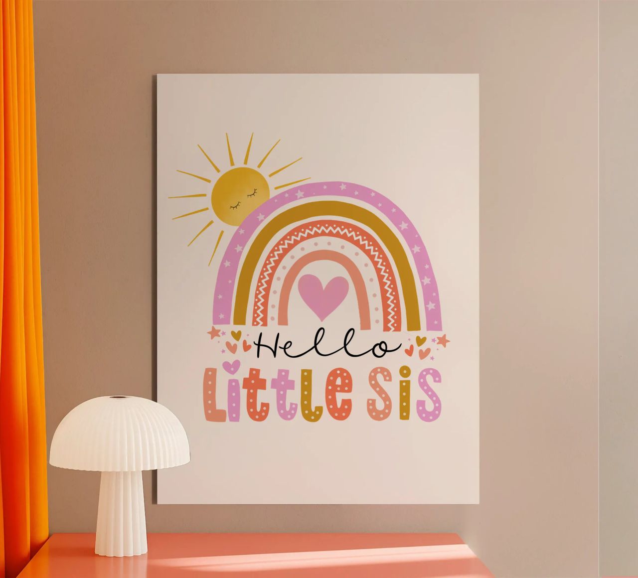 Ciao sorellina. Arcobaleno, sole e cuore alluminio dibond da CalliLetters
