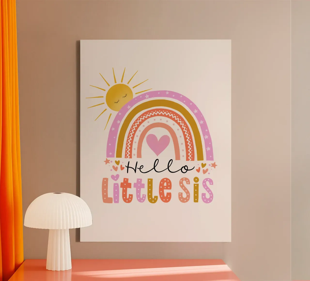 Ciao sorellina. Arcobaleno, sole e cuore tela con Cornice a cassetta da CalliLetters