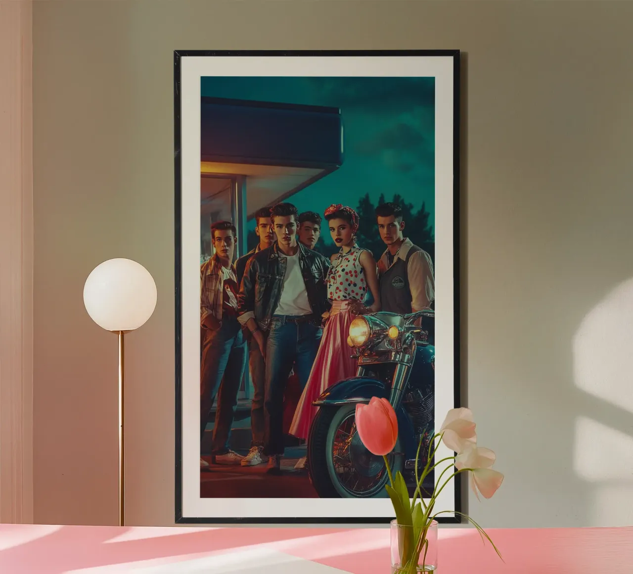 Neon Nights & Rebel Hearts Poster mit Holzrahmen von Visiophia