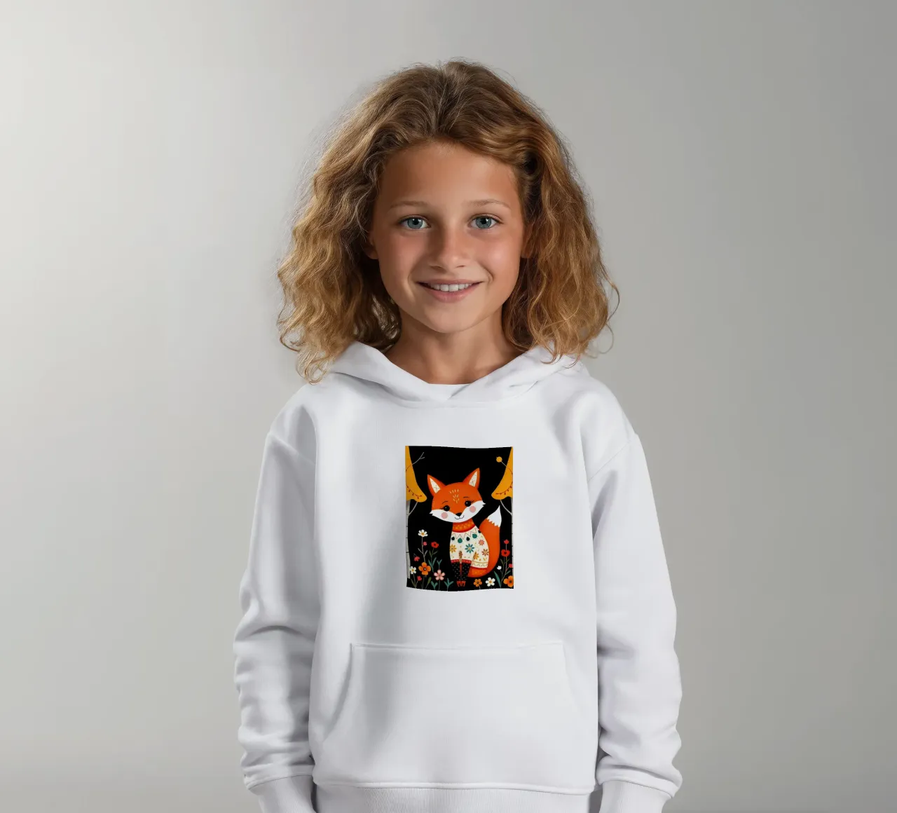 FOX FOLK ART kids hoodie by COLLEEN CRAFTS