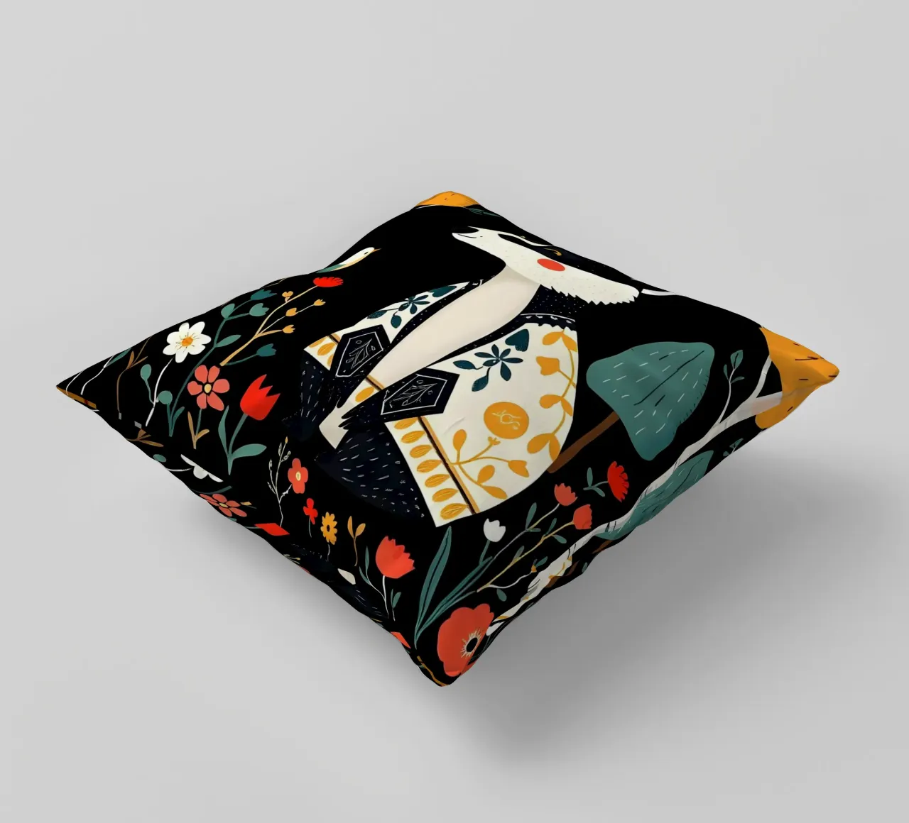 BADGER WOODLAND FOLK ART decorative cushion by COLLEEN CRAFTS