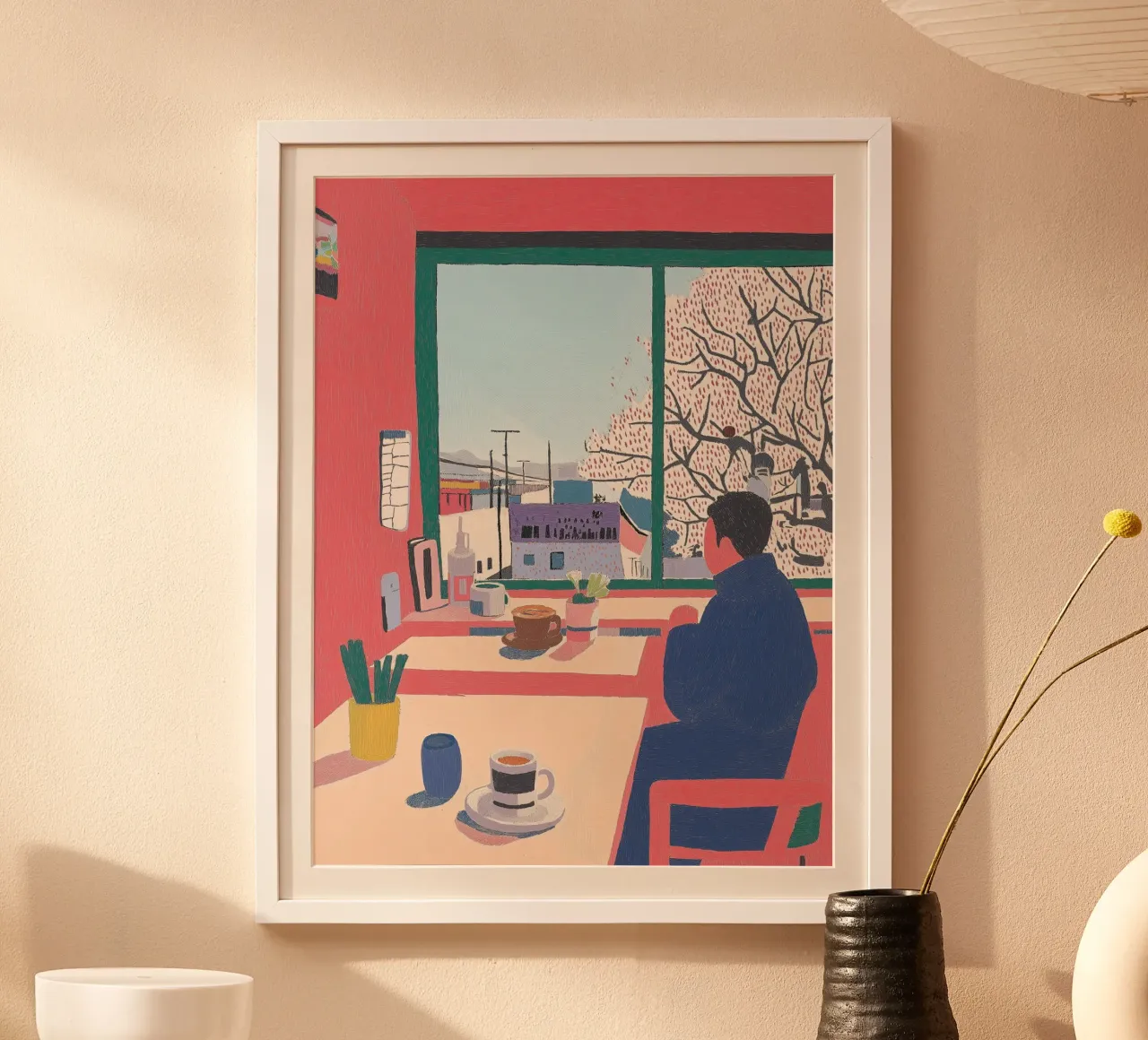 Momenti di calma giapponese al caffè - Vita accogliente in arte pastello poster da Kaji