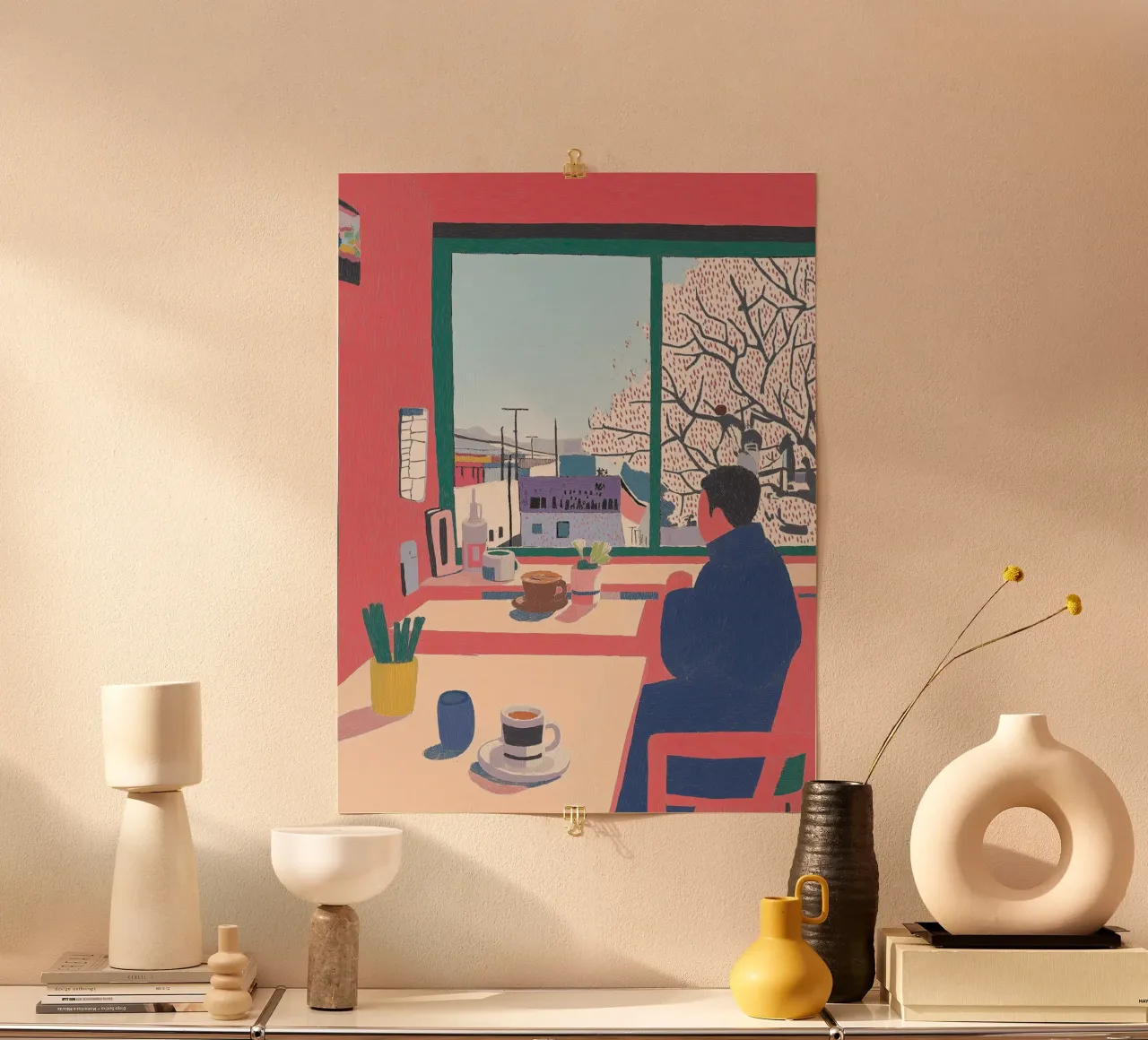 Momenti di calma giapponese al caffè - Vita accogliente in arte pastello poster da Kaji