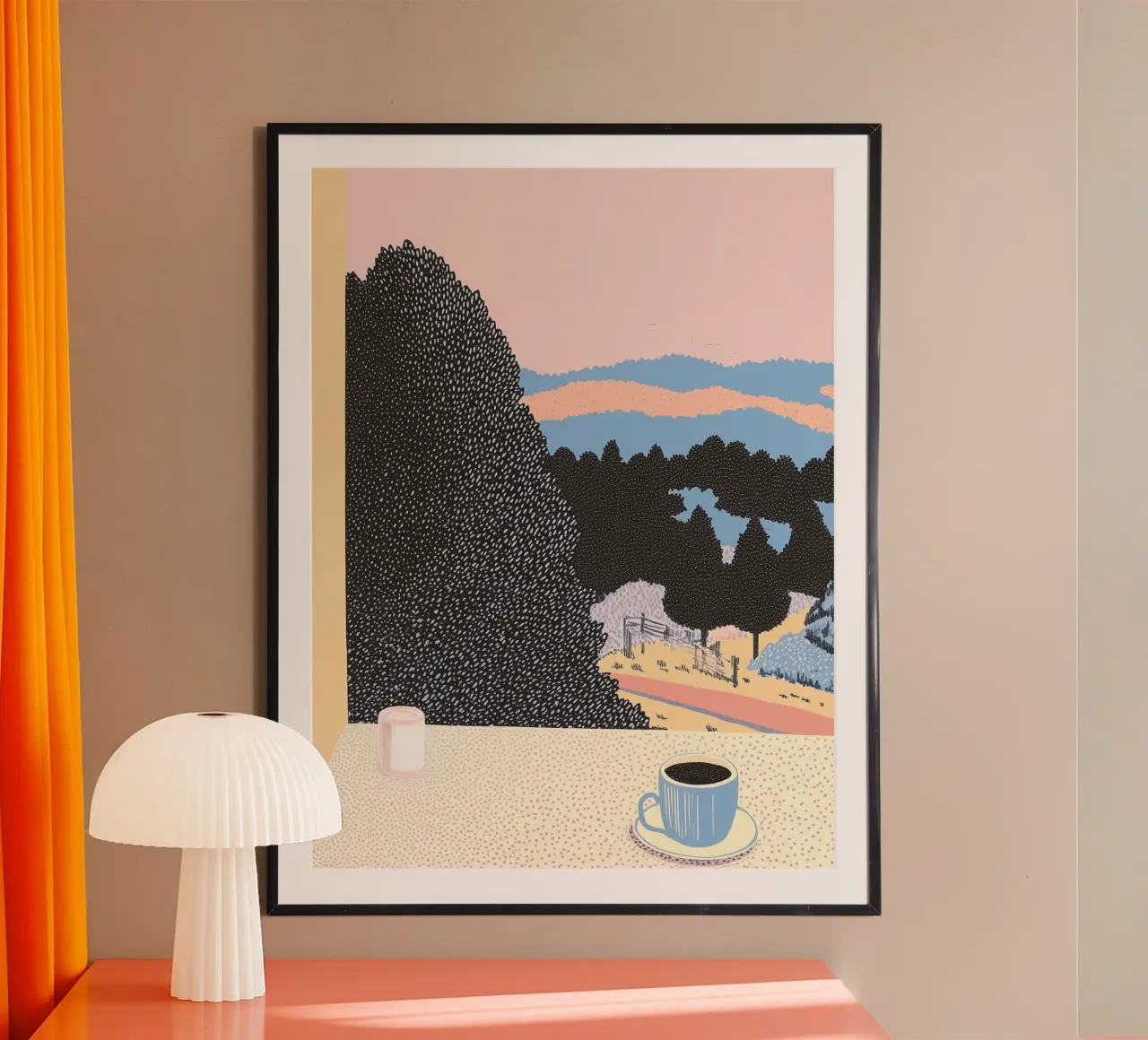 Pastel Coffee Monrning Art - Poster sulla natura creativa e calma poster con telaio in plastica da Kaji
