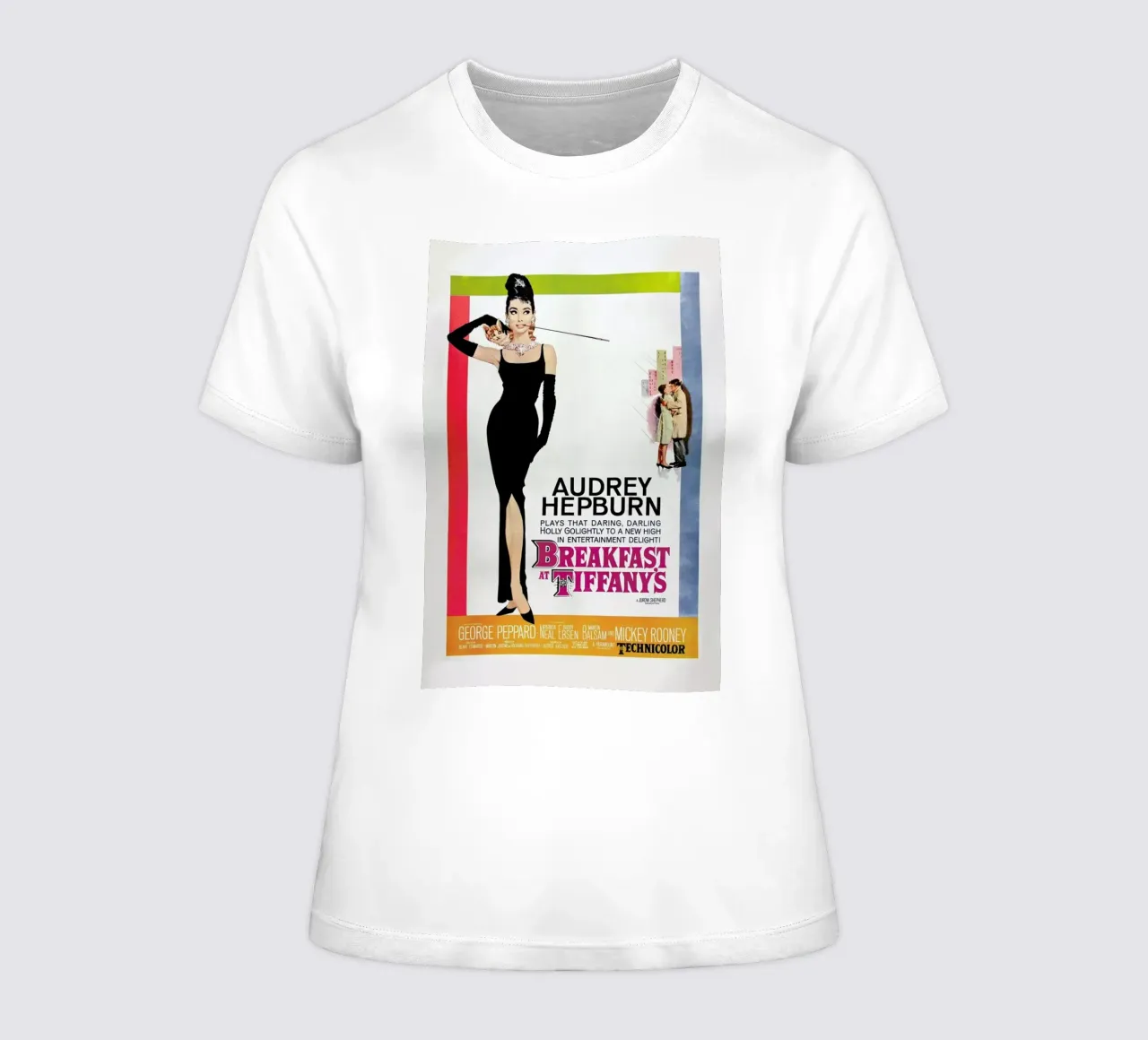 ‘Breakfast at Tiffany’s’ Retro Movie Poster dames t-shirt getailleerd van Gallery Print and Art Limited