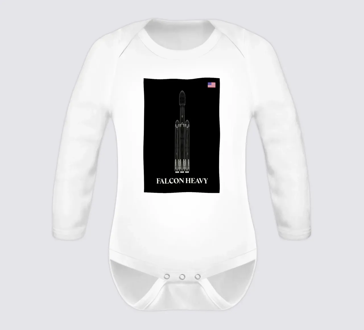 Falcon Heavy 1 long-sleeve baby romper by Marc Schulthess