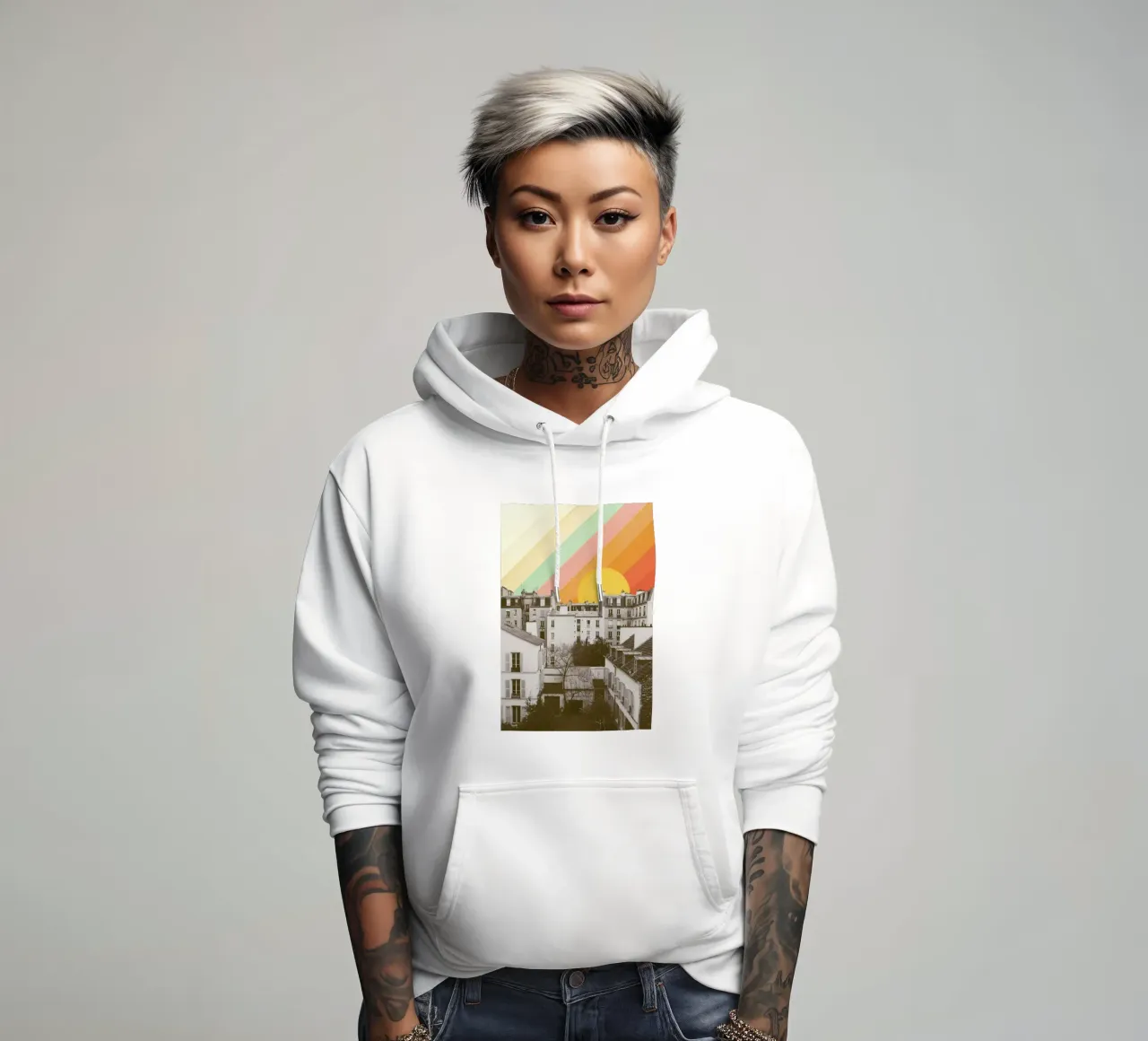 Rainbow Sky Above Paris felpa con cappuccio da Florent Bodart