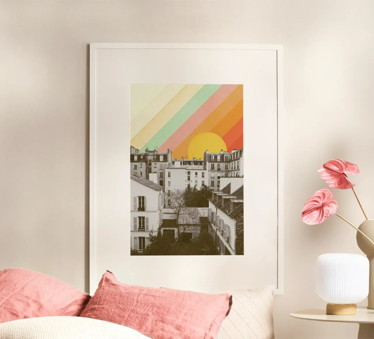 Rainbow Sky Above Paris poster con telaio in alluminio da Florent Bodart