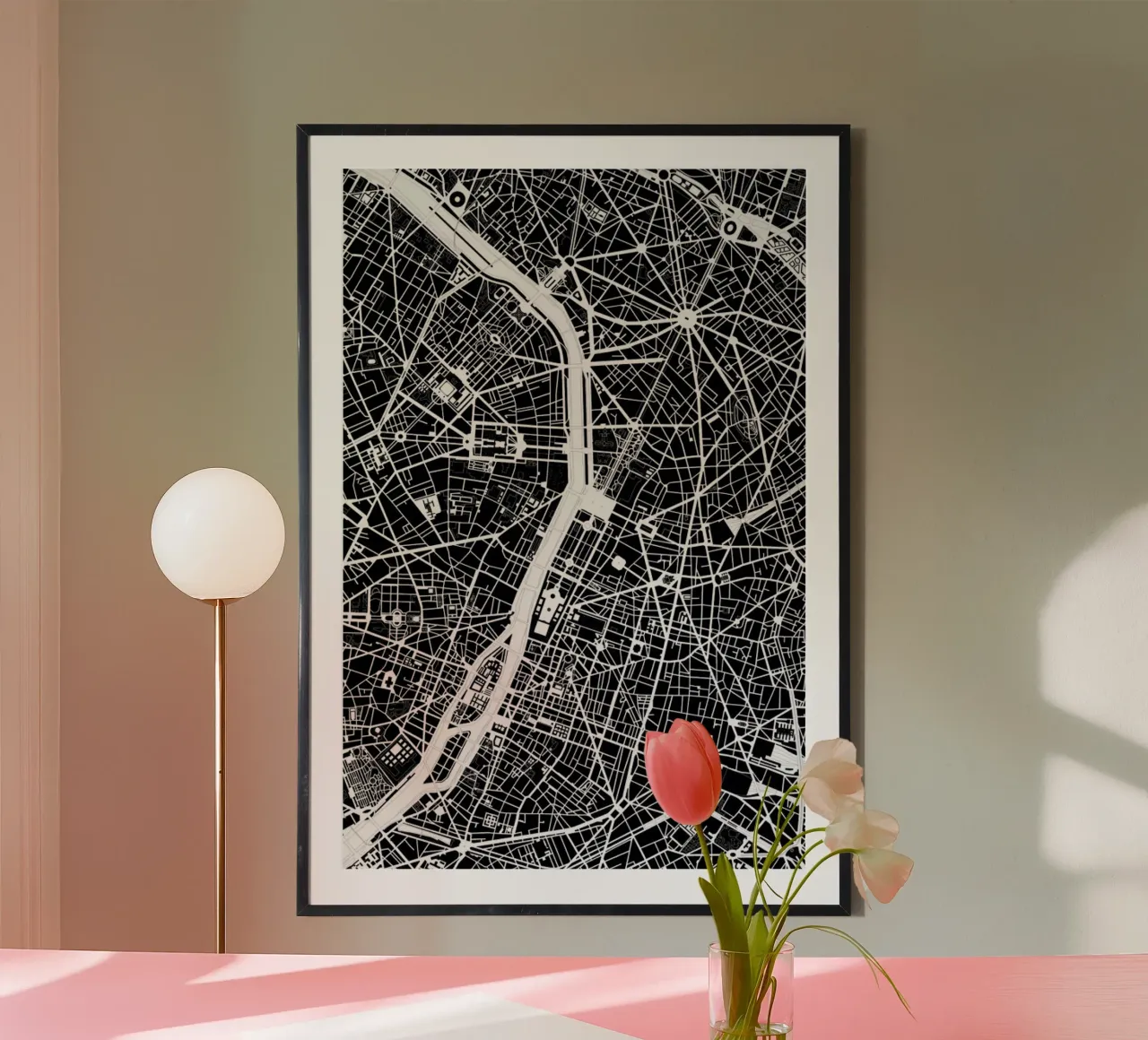 Paris Black & White poster con telaio in alluminio da Planos Urbanos