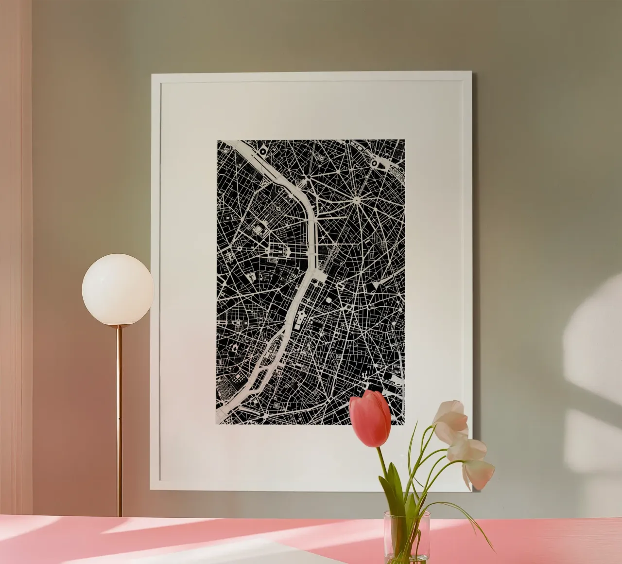 Paris Black & White poster con telaio in alluminio da Planos Urbanos