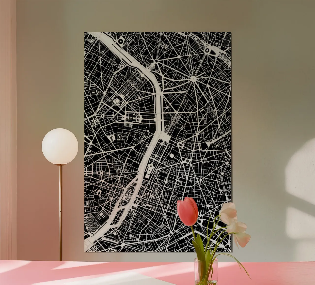 Paris Black & White poster con telaio in alluminio da Planos Urbanos
