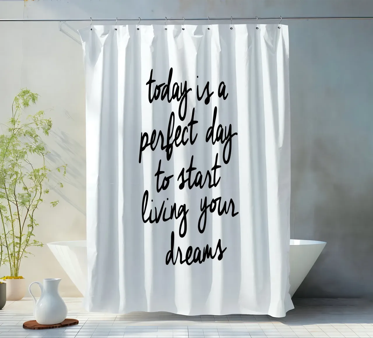 Oggi è un giorno perfetto per iniziare a vivere i propri sogni tenda da doccia da THE MOTIVATED TYPE