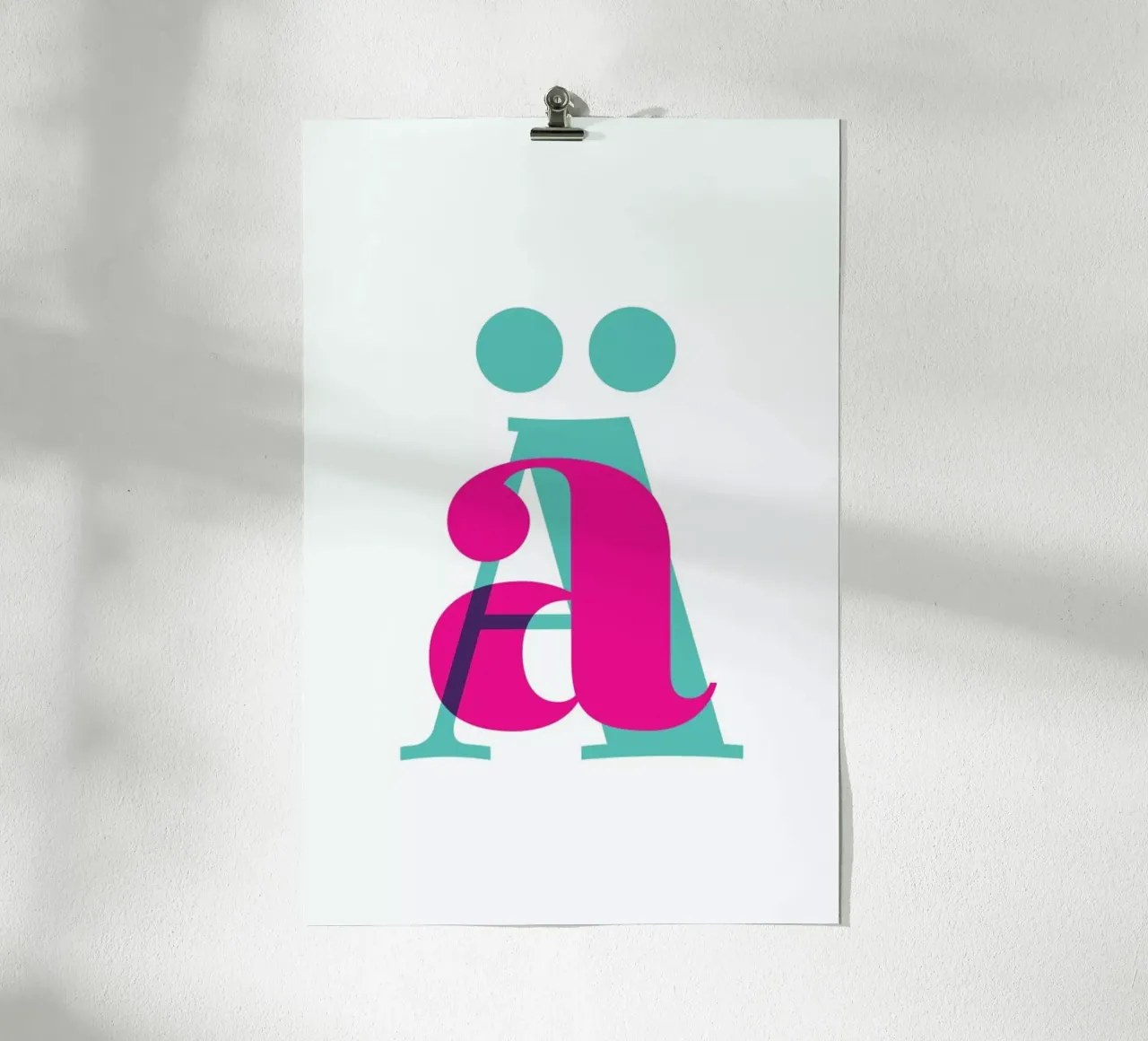 Magenta/Mint Ä poster met houten frame van Studio One