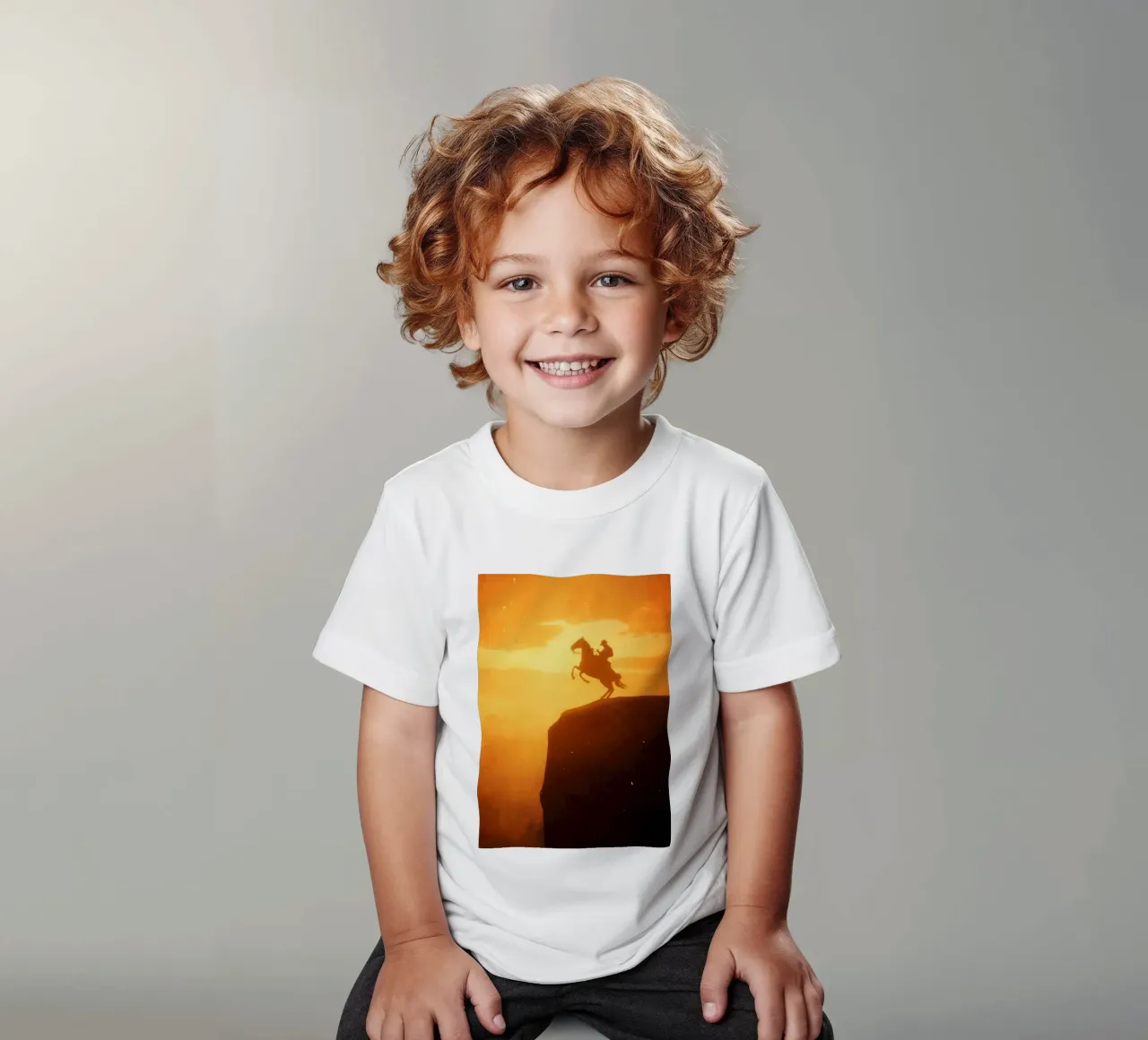 Cowboy on Cliff kids t-shirt by nabakumov