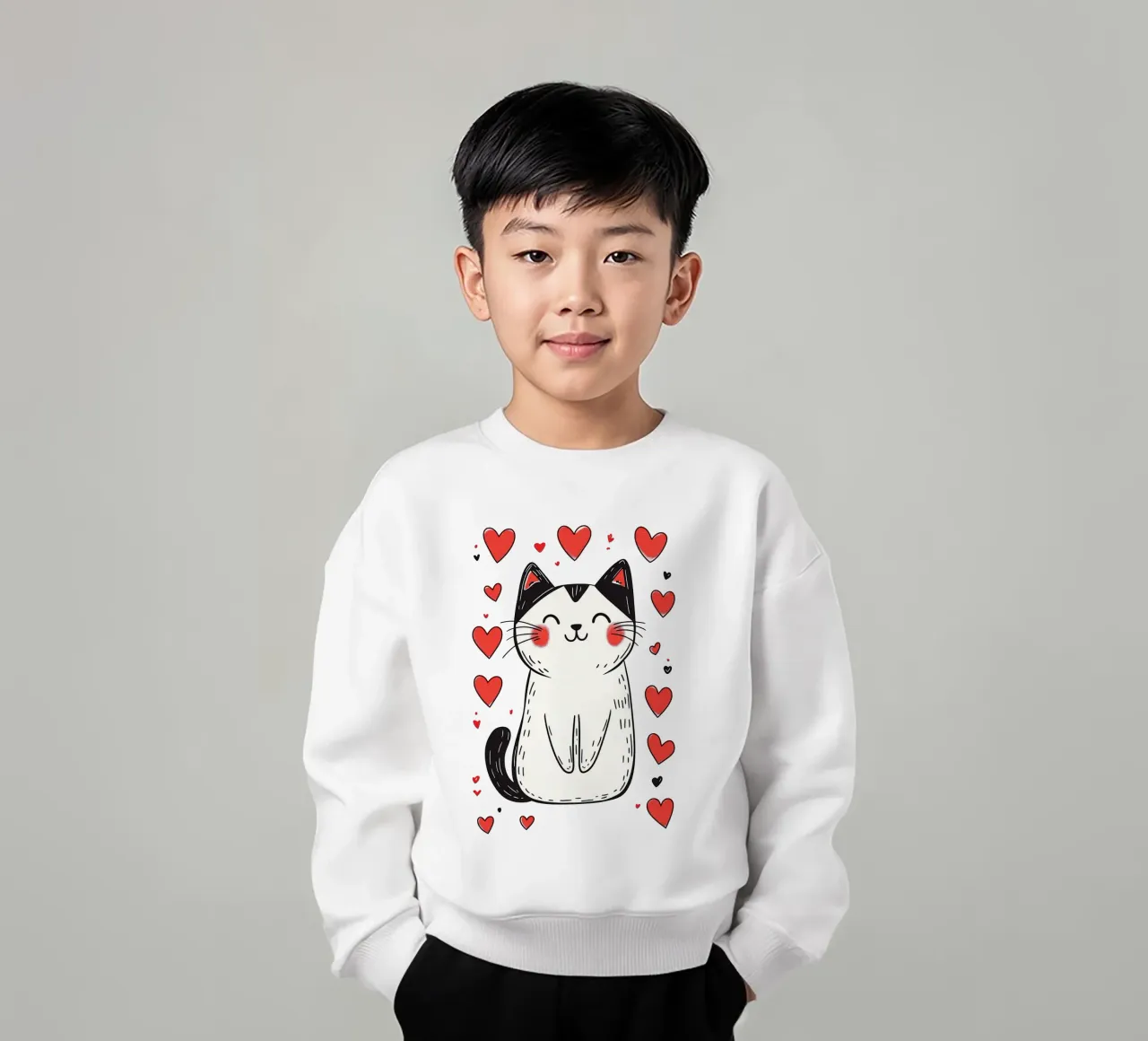 Simpatico gatto a cuore per bambini | Motivo personalizzabile felpa bambino da Autofocus