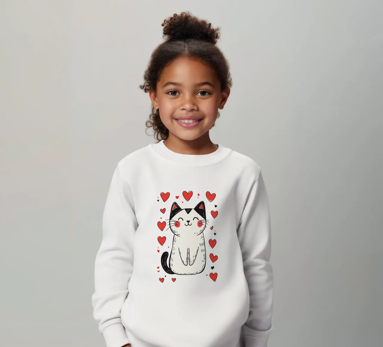 Simpatico gatto a cuore per bambini | Motivo personalizzabile felpa bambino da Autofocus