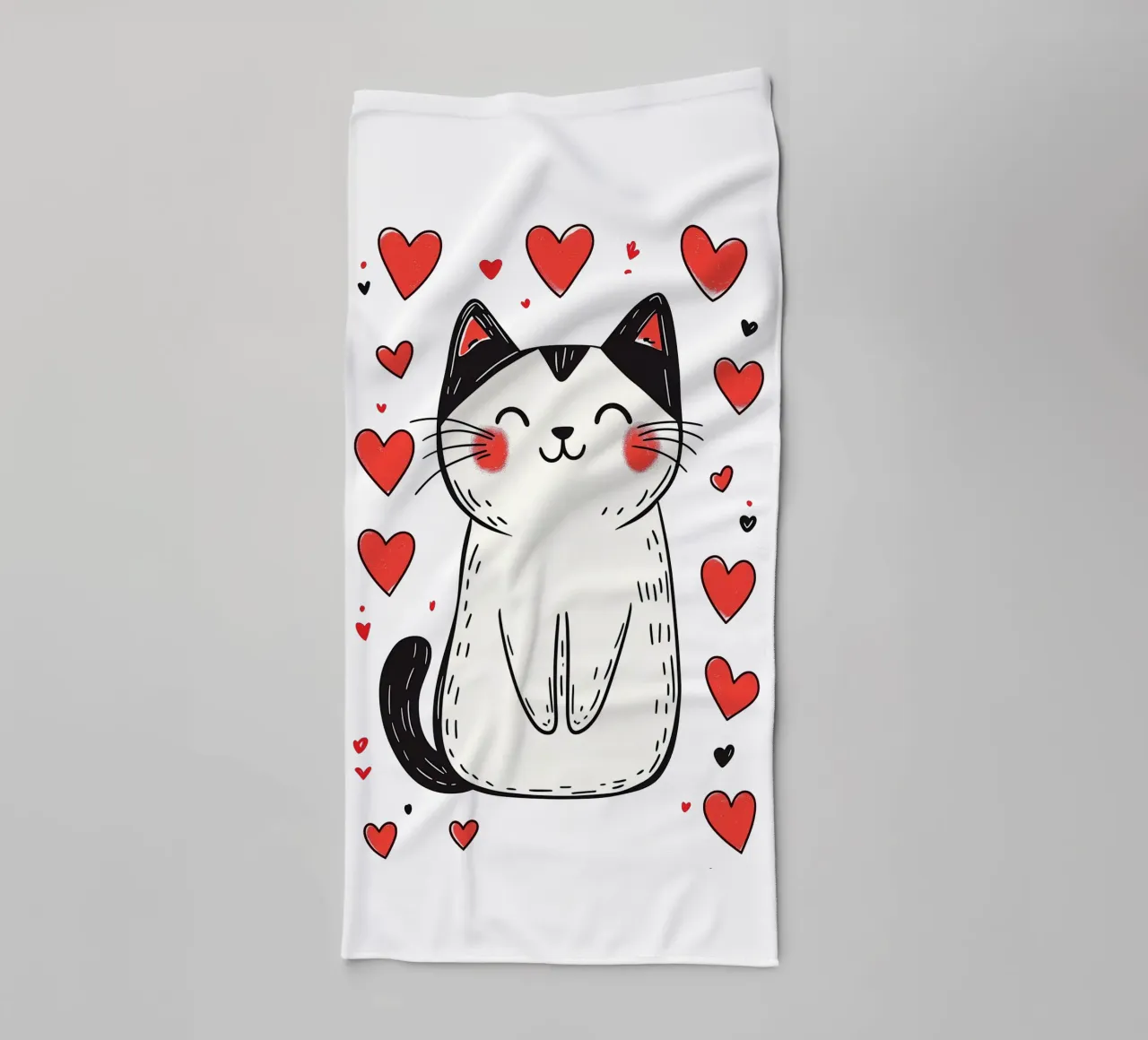 Niedliche Herz-Katze für Kinder | Personalisierbares Motiv Handtuch von Autofocus