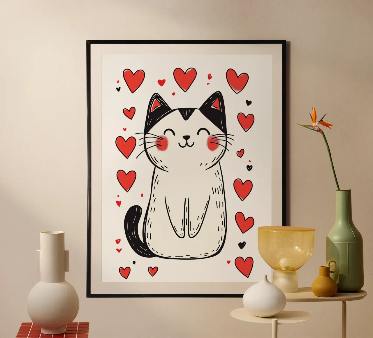 Simpatico gatto a cuore per bambini | Motivo personalizzabile carta hahnemühle da Autofocus