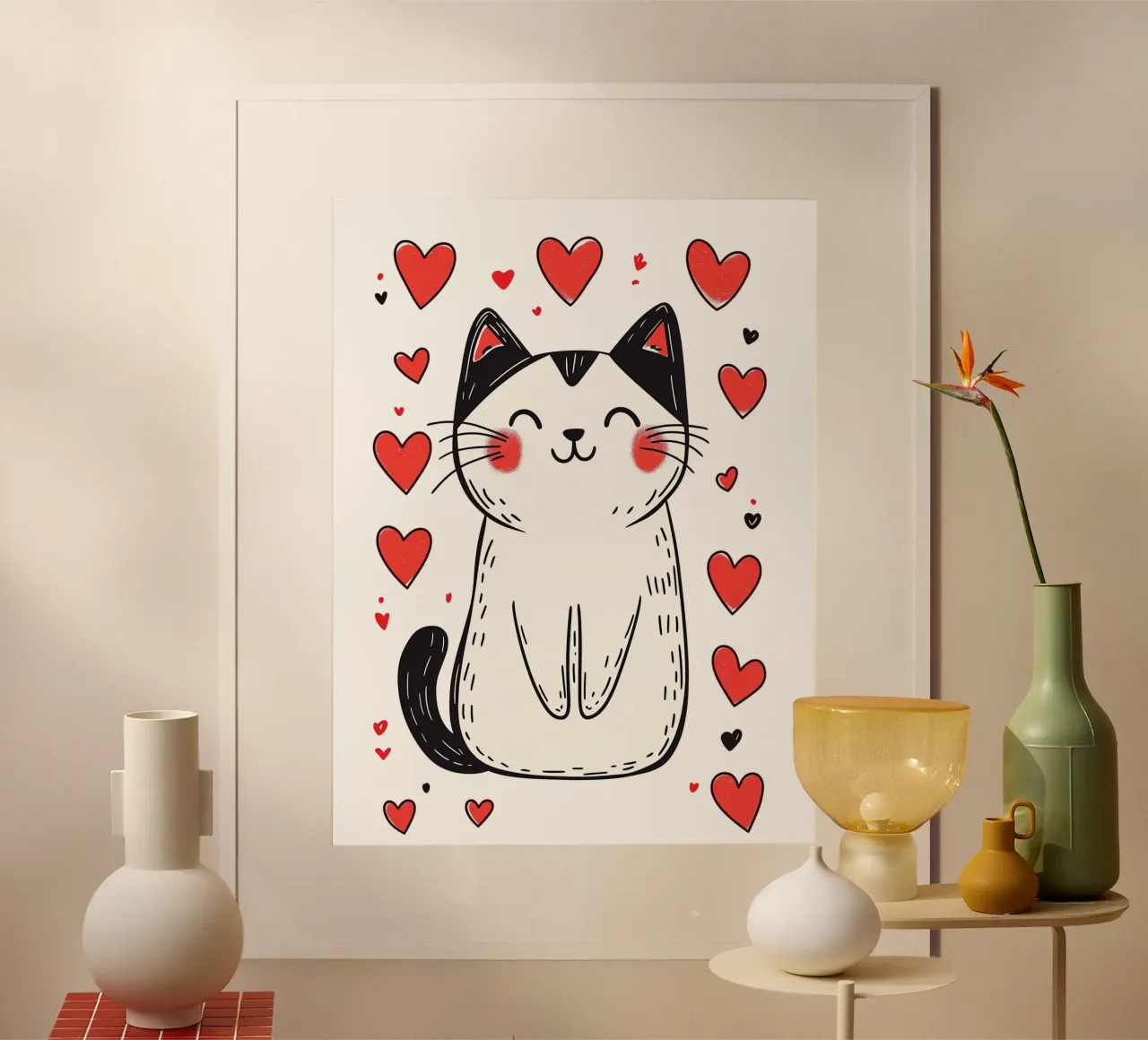 Simpatico gatto a cuore per bambini | Motivo personalizzabile carta hahnemühle da Autofocus